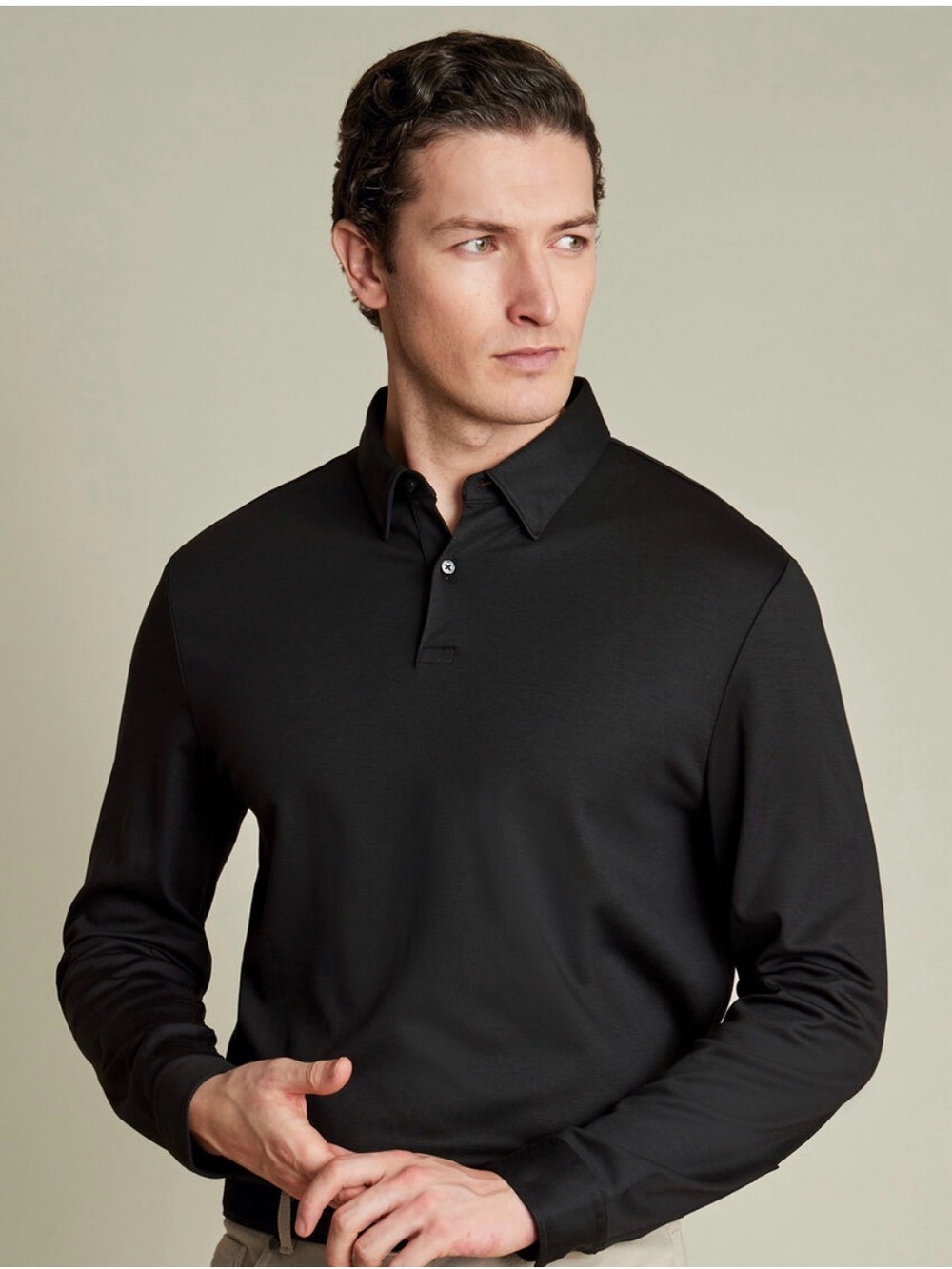 Charles Tyrwhitt Black Long-Sleeve Polo Shirt